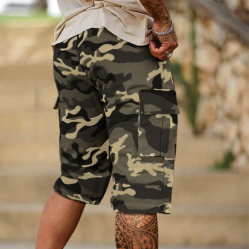 👖 Pantalones Cortos Cargo de Camuflaje para Hombre – Múltiples Bolsillos, Estilo Resistente y Funcional ✨💪