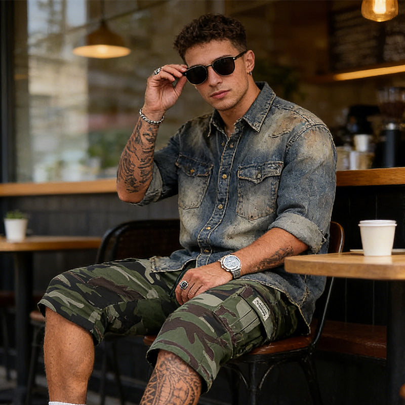 👖 Pantalones Cortos Cargo de Camuflaje para Hombre – Múltiples Bolsillos, Estilo Resistente y Funcional ✨💪