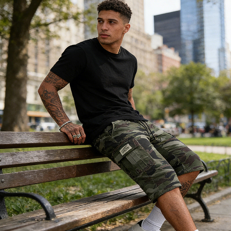👖 Pantalones Cortos Cargo de Camuflaje para Hombre – Múltiples Bolsillos, Estilo Resistente y Funcional ✨💪