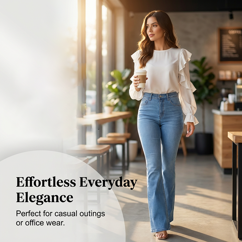 👖 Vaqueros de Cintura Alta Acampanados para Mujer – Elásticos, Cómodos y con Estilo Moderno ✨💖