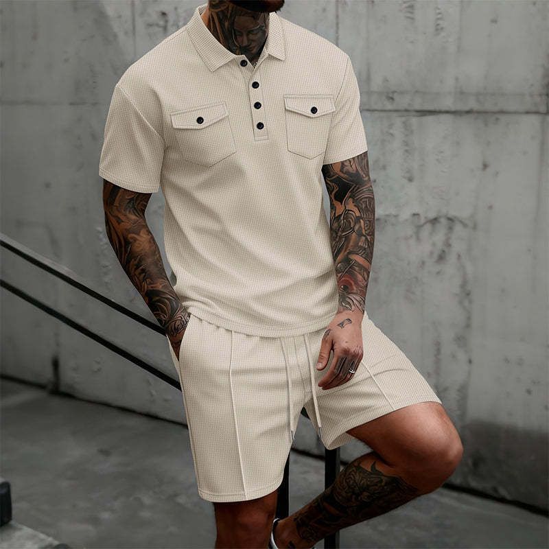 👕🩳 Conjunto de 2 piezas de camiseta de manga corta y pantalones cortos con cordón para hombre: informal, cómodo y perfecto para el verano ⚡✨