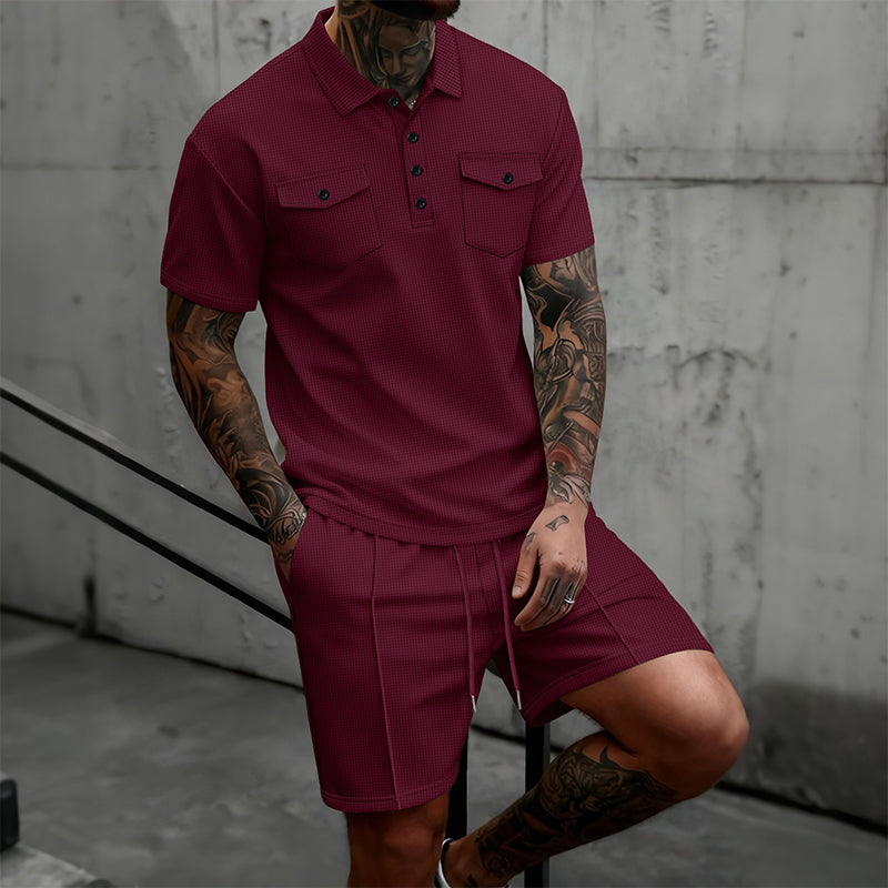 👕🩳 Conjunto de 2 piezas de camiseta de manga corta y pantalones cortos con cordón para hombre: informal, cómodo y perfecto para el verano ⚡✨