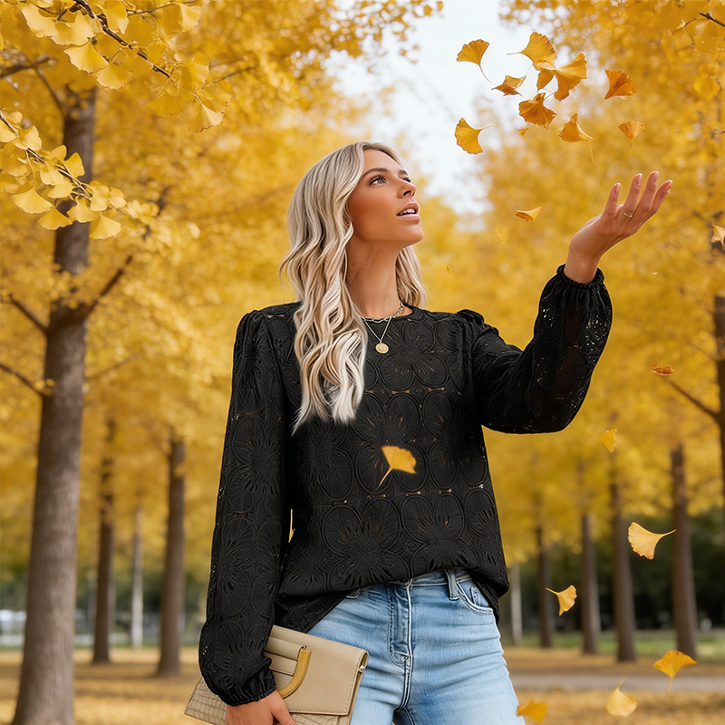 ✨ Elegante top de manga larga con cuello redondo y abertura para mujer: elegante, cómodo y elegante para cualquier ocasión 👚💖