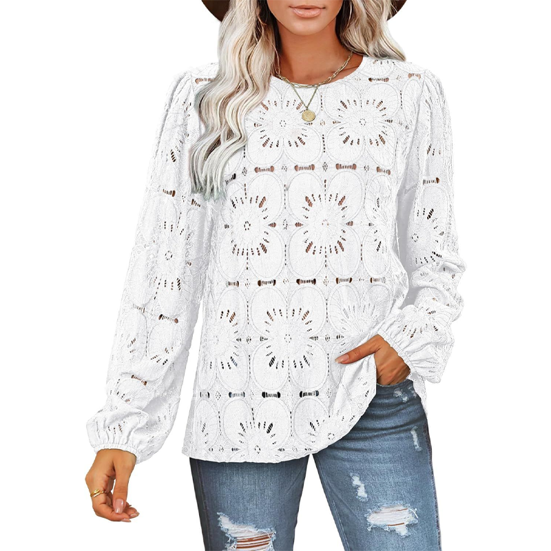 ✨ Elegante top de manga larga con cuello redondo y abertura para mujer: elegante, cómodo y elegante para cualquier ocasión 👚💖