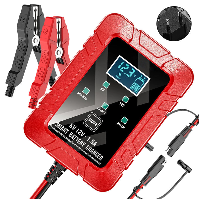 ⏰🔥 ¡50% DE DESCUENTO POR TIEMPO LIMITADO! ⚡ Cargador de Batería Automático 1.5A – Compatible 6V/12V y Seguro para tu Auto 🚗🔋