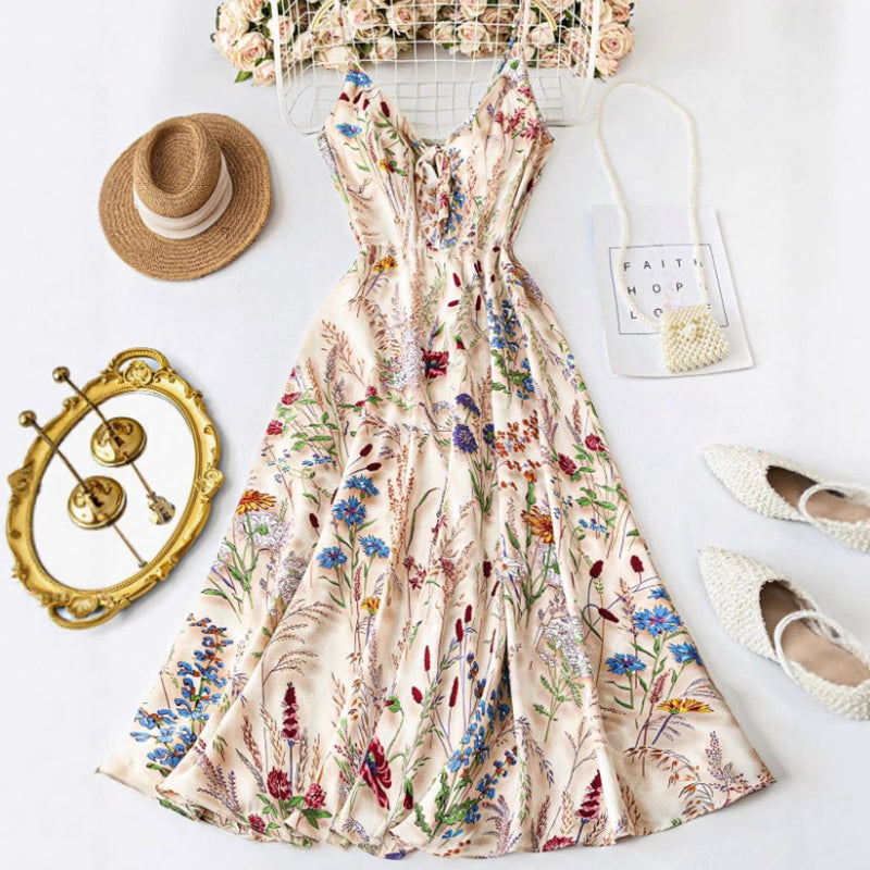 👗 Vestido Midi de Tirantes Finos para Mujer – Estampado Floral, Talla Grande, Corte en Línea A, Elegante y Fresco 🌸🏖️💃