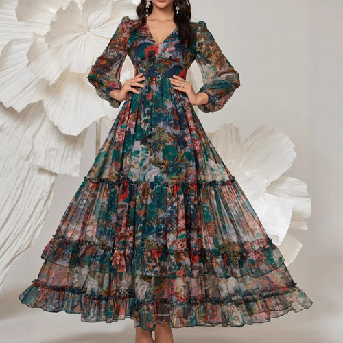 ⏰ ¡Oferta Limitada 50% OFF! 👗 Vestido Floral Romántico con Escote en V y Mangas Farol – Comodidad y Elegancia para Cada Ocasión 🌸💃