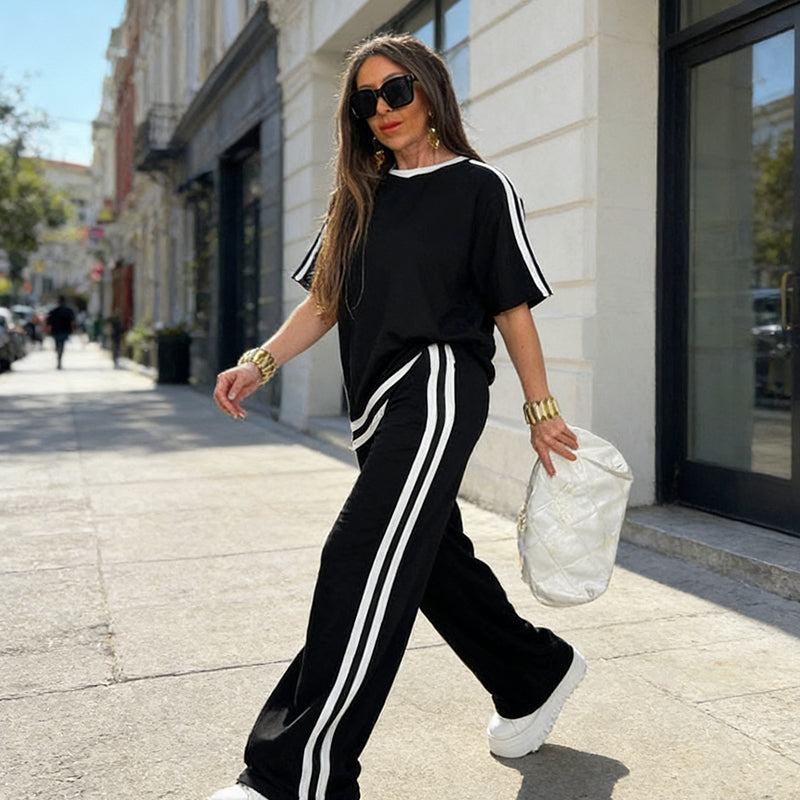 ✨🔥 ¡OFERTA 50% OFF! Conjunto Deportivo de 2 Piezas con Rayas – Estilo Casual y Cómodo