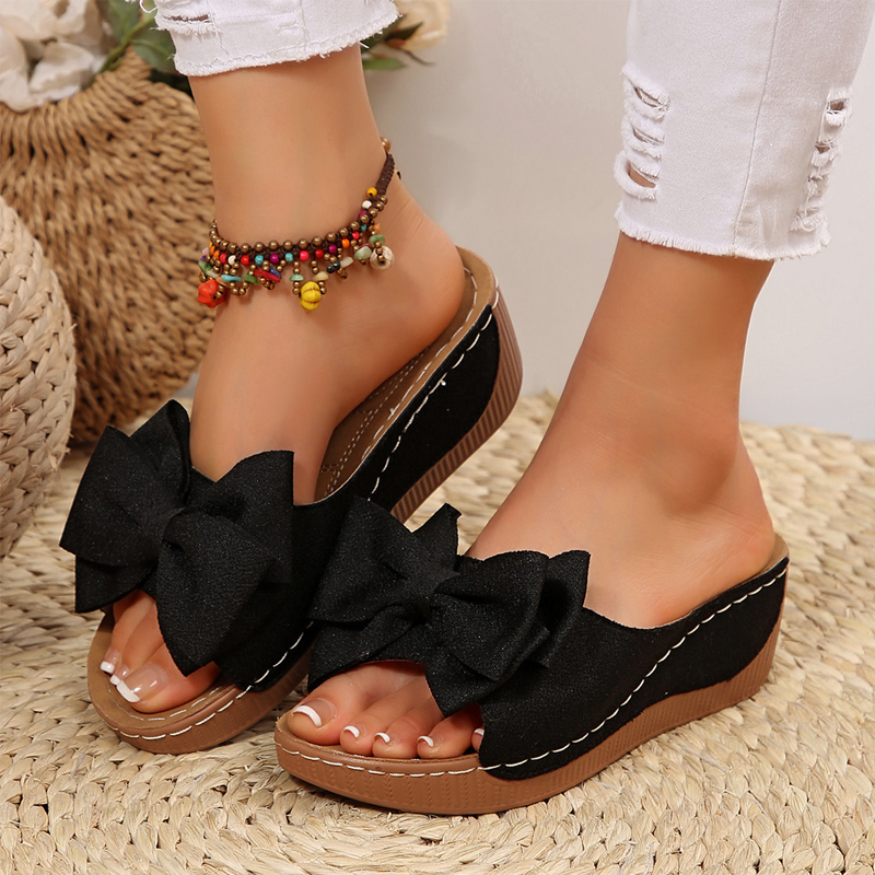 👡 Sandalias de Cuña para Mujer – Puntera Abierta con Lazo, Comodidad y Estilo Elegante ✨💖