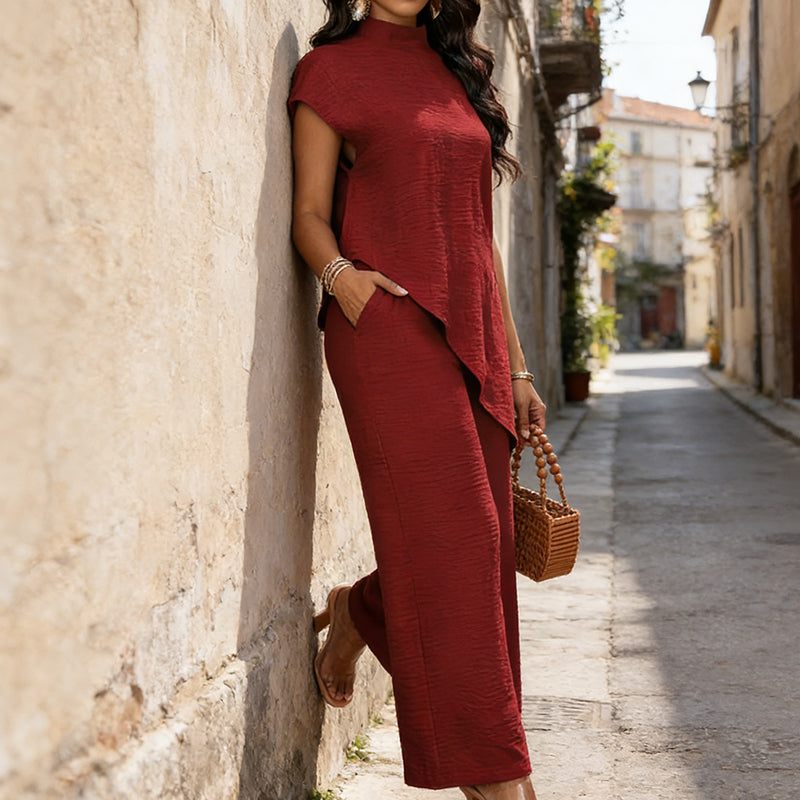 ⏰🔥 ¡50% de descuento! 💎 Conjunto de 2 piezas para mujer: top con bajo asimétrico y pantalón de pierna ancha, elegante y favorecedor ✨💃