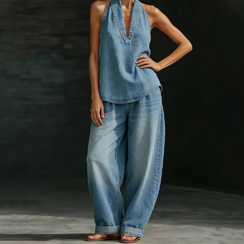💙✨ ¡OFERTA 50% OFF! Conjunto Denim Vintage 2 Piezas – Estilo Chic y Elegante