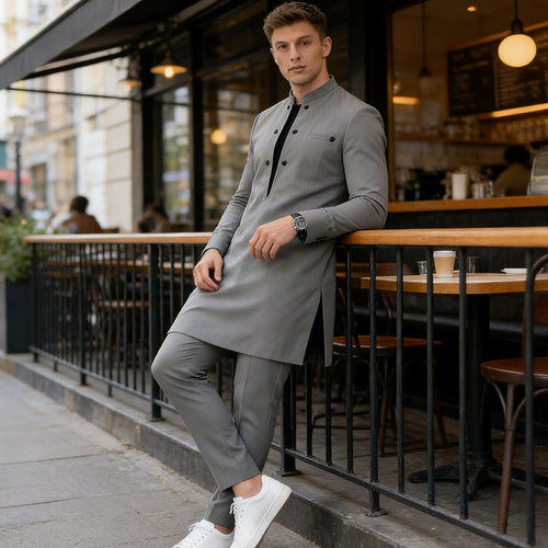 ⏰ ¡Oferta Limitada 50% OFF! 👔 Conjunto de Túnica y Pantalones de Cuello Mao para Hombre – Elegante, Cómodo y Perfecto para Ocasiones Especiales 🎩✨