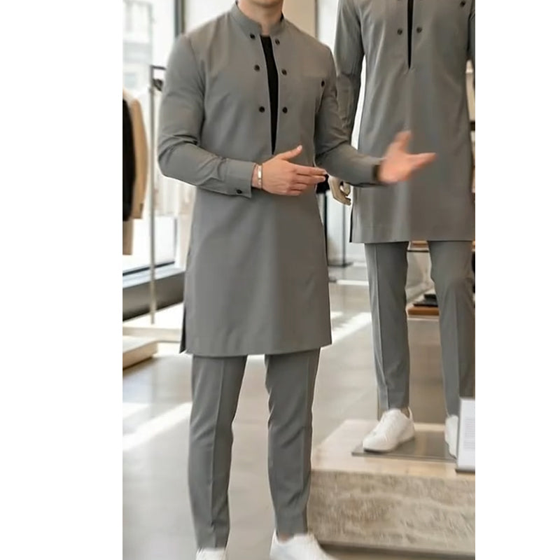 ⏰ ¡Oferta Limitada 50% OFF! 👔 Conjunto de Túnica y Pantalones de Cuello Mao para Hombre – Elegante, Cómodo y Perfecto para Ocasiones Especiales 🎩✨
