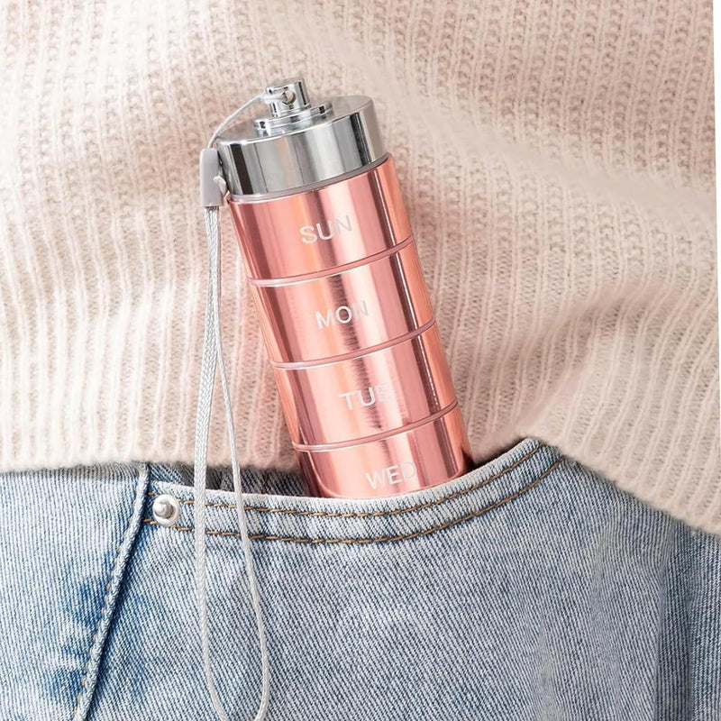 💊 Organizador de Pastillas Portátil de Aluminio – Resistente al Agua, 7 Días de Medicación ✨🛡️