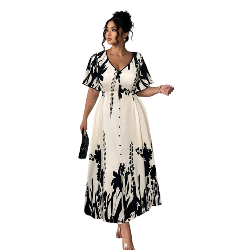 ⏰ ¡Oferta Limitada 50% OFF! 👗 Vestido Midi Elegante con Escote en V y Estampado Botánico – Comodidad y Estilo Natural 🌿💃