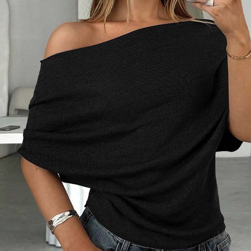 ⏰ ¡Oferta Limitada 50% OFF! 👚 Top Asimétrico de Manga Murciélago con Hombros Descubiertos – Elegancia Dramática y Comodidad Suave 🦇✨