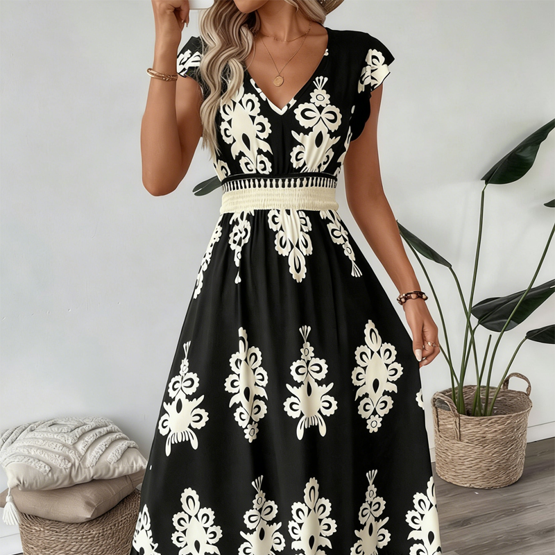 ⏰ ¡Oferta Limitada 50% OFF! 👗 Vestido Maxi Fluido con Estampado Barroco y Escote en V para Mujer – Elegancia y Comodidad Todo el Día 🏖️✨
