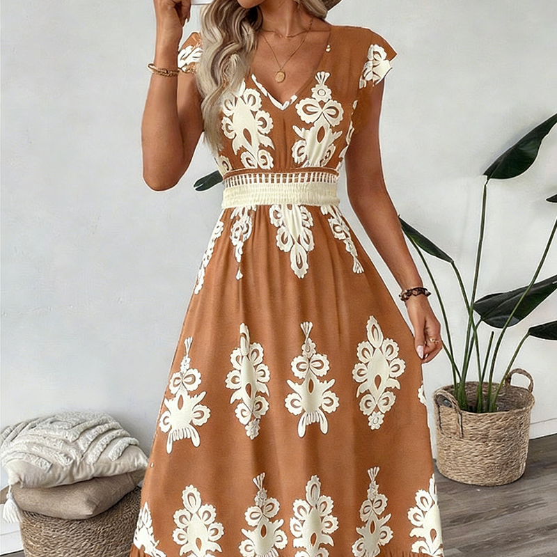 ⏰ ¡Oferta Limitada 50% OFF! 👗 Vestido Maxi Fluido con Estampado Barroco y Escote en V para Mujer – Elegancia y Comodidad Todo el Día 🏖️✨