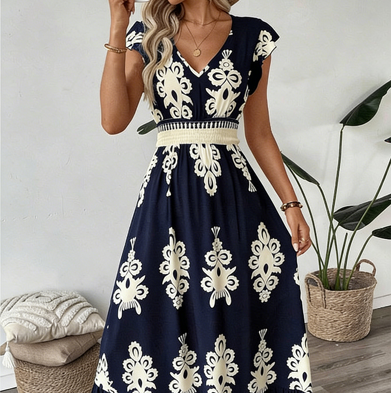 ⏰ ¡Oferta Limitada 50% OFF! 👗 Vestido Maxi Fluido con Estampado Barroco y Escote en V para Mujer – Elegancia y Comodidad Todo el Día 🏖️✨