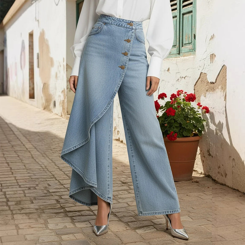 ⏰🔥 ¡50% DE DESCUENTO POR TIEMPO LIMITADO! 👖 Pantalones de Falda Vaquera Asimétrica – Estilo Único y Elegante para Destacar ✨💃