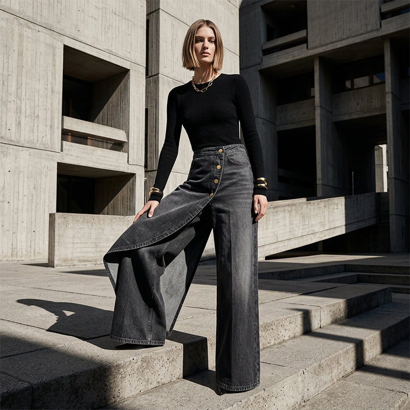 ⏰🔥 ¡50% DE DESCUENTO POR TIEMPO LIMITADO! 👖 Pantalones de Falda Vaquera Asimétrica – Estilo Único y Elegante para Destacar ✨💃