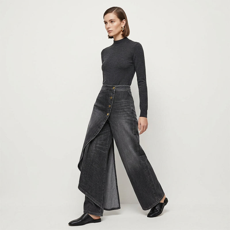 ⏰🔥 ¡50% DE DESCUENTO POR TIEMPO LIMITADO! 👖 Pantalones de Falda Vaquera Asimétrica – Estilo Único y Elegante para Destacar ✨💃