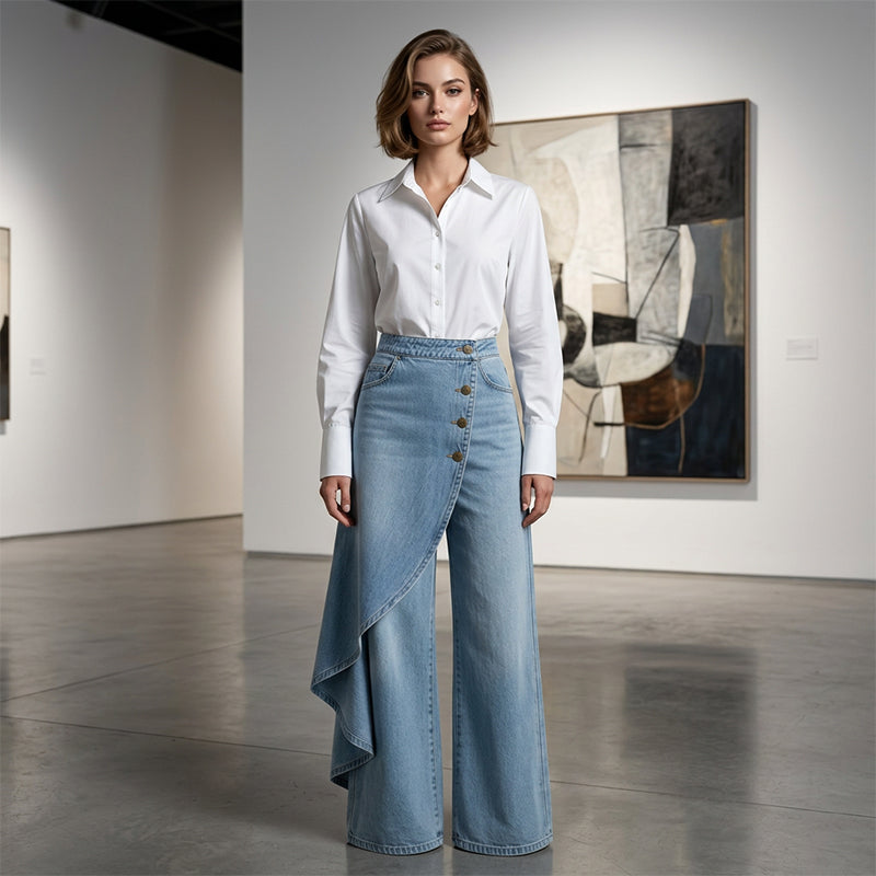 ⏰🔥 ¡50% DE DESCUENTO POR TIEMPO LIMITADO! 👖 Pantalones de Falda Vaquera Asimétrica – Estilo Único y Elegante para Destacar ✨💃