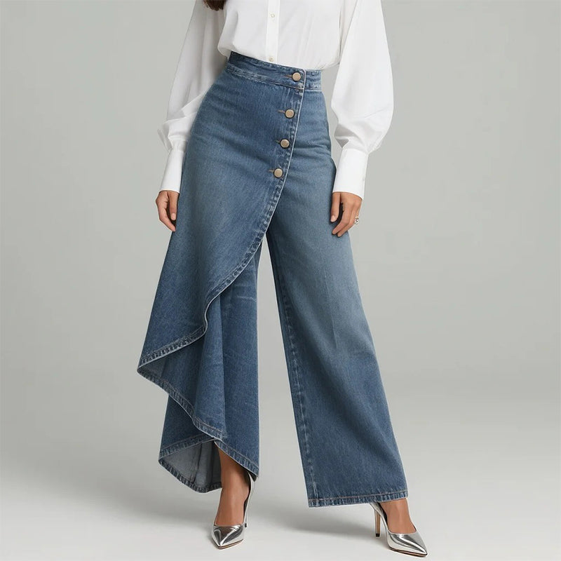 ⏰🔥 ¡50% DE DESCUENTO POR TIEMPO LIMITADO! 👖 Pantalones de Falda Vaquera Asimétrica – Estilo Único y Elegante para Destacar ✨💃