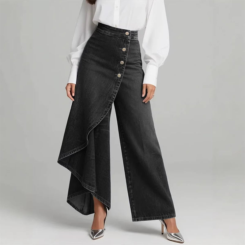 ⏰🔥 ¡50% DE DESCUENTO POR TIEMPO LIMITADO! 👖 Pantalones de Falda Vaquera Asimétrica – Estilo Único y Elegante para Destacar ✨💃