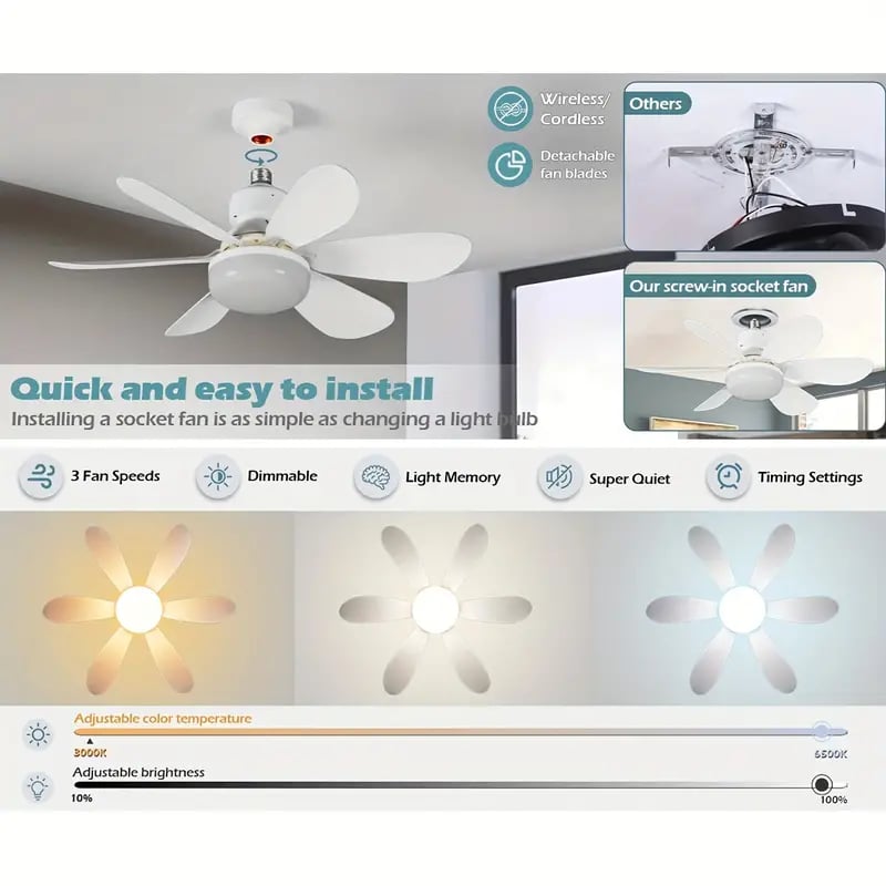 ⏰🔥 ¡50% DE DESCUENTO POR TIEMPO LIMITADO! 🌬️ Ventilador de Techo 2 en 1 – Portátil, Con Luz y Control Remoto para Máxima Comodidad ✨💡