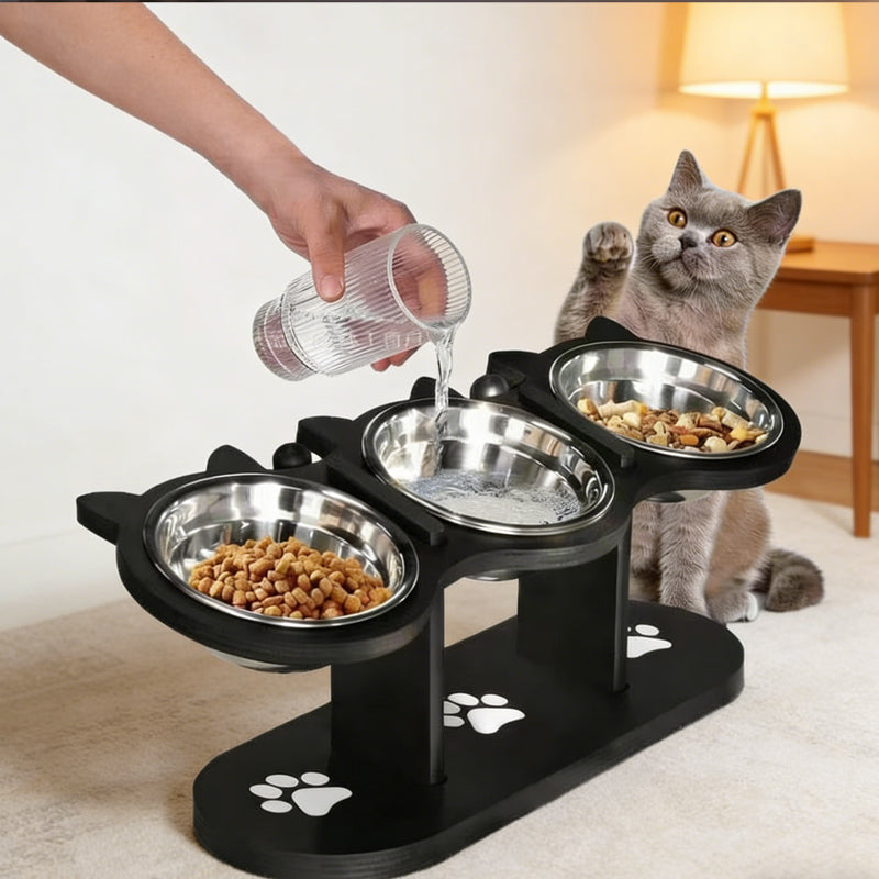 ⏰🔥 ¡Oferta Especial 50% OFF! 🐾 Comedero Elevado Antideslizante – 3 Cuencos para Alimentar a tus Mascotas con Comodidad ✨🍖