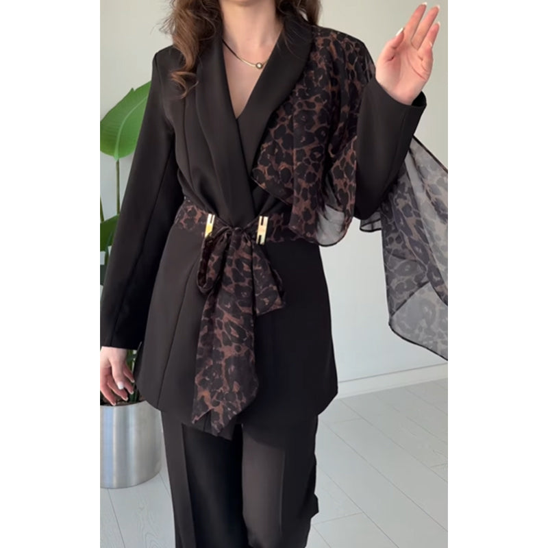 ⏰🔥 ¡Oferta Limitada 50% OFF! 🐆 Conjunto de Blazer y Pantalón para Mujer – Elegancia Profesional con Detalles de Leopardo ✨💼