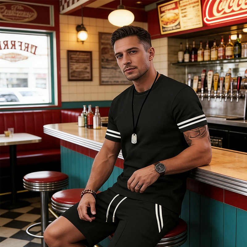 ⏰🔥 ¡Oferta Limitada 50% OFF! 👕 Conjunto de Dos Piezas para Hombre – Camiseta a Rayas y Pantalones Cortos Cómodos y Estilosos ✨🏖️