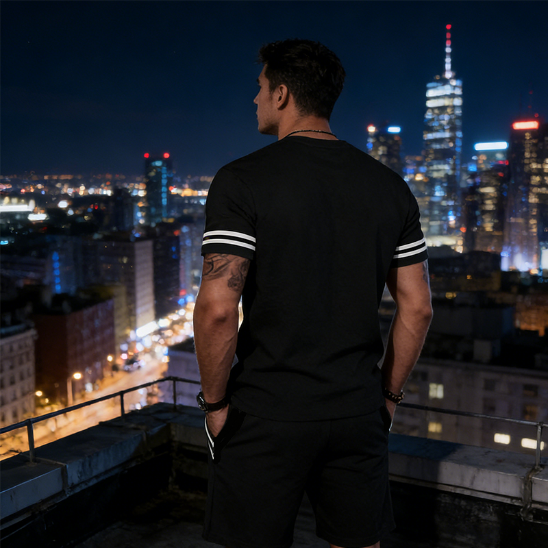 ⏰🔥 ¡Oferta Limitada 50% OFF! 👕 Conjunto de Dos Piezas para Hombre – Camiseta a Rayas y Pantalones Cortos Cómodos y Estilosos ✨🏖️