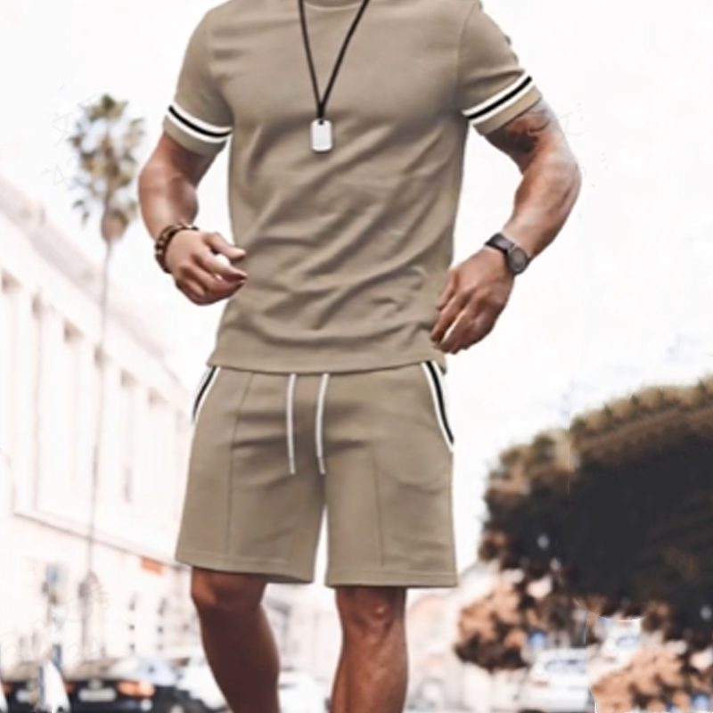 ⏰🔥 ¡Oferta Limitada 50% OFF! 👕 Conjunto de Dos Piezas para Hombre – Camiseta a Rayas y Pantalones Cortos Cómodos y Estilosos ✨🏖️