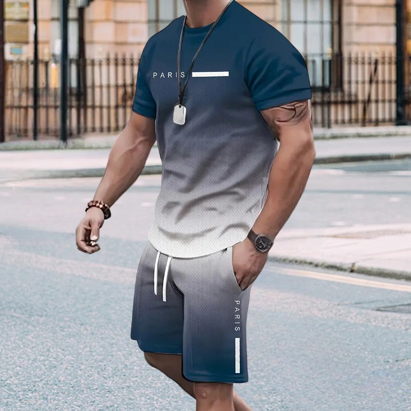 ⏰🔥 ¡50% DE DESCUENTO POR TIEMPO LIMITADO! 😎 Conjunto de Verano para Hombre – Camiseta y Shorts con Diseño Degradado ✨☀️