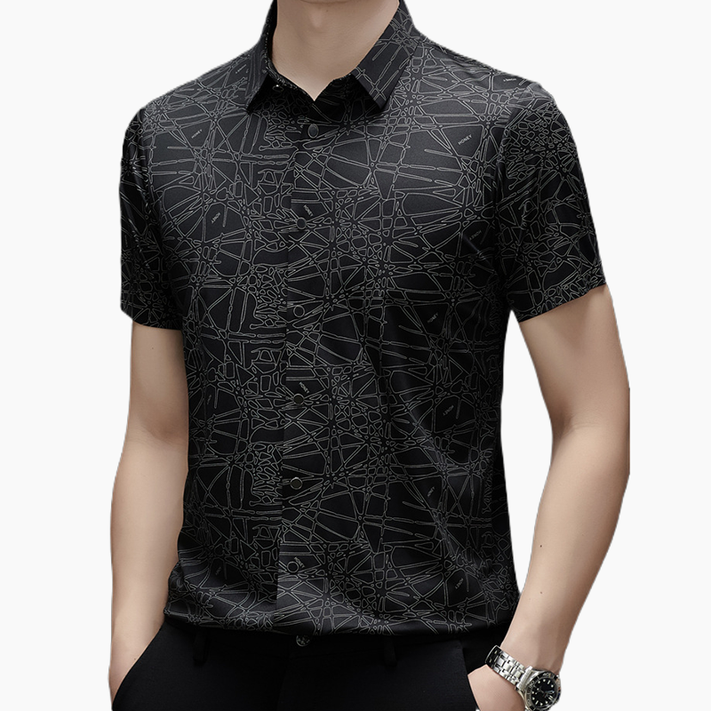 ⏰🔥 ¡50% DE DESCUENTO POR TIEMPO LIMITADO! 👕 Camisa de Hombre – Manga Corta con Patrón Geométrico Chic, Perfecta para Verano y Estilo Casual ✨🌿