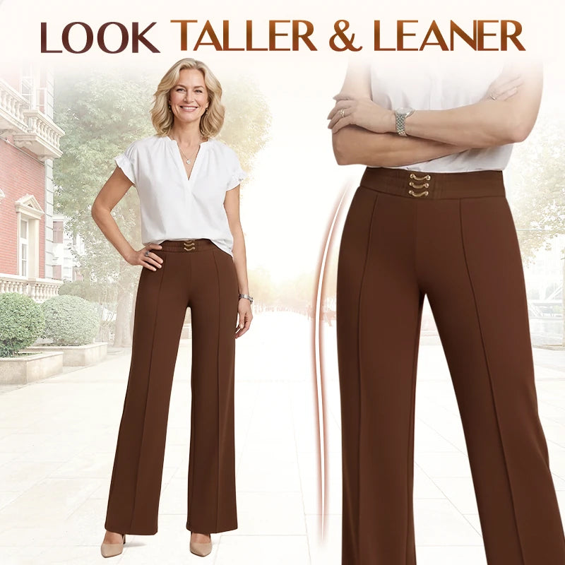 👖 ¡50% DE DESCUENTO! ✨ Pantalones de mujer de talle alto y pierna ancha – Ajuste fluido, tejido ligero