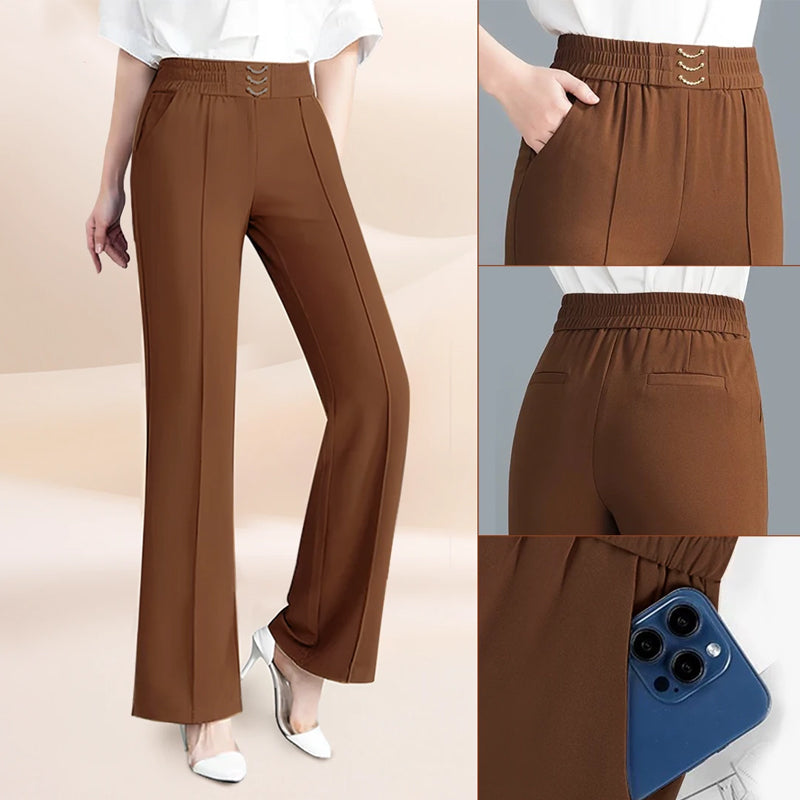 👖 ¡50% DE DESCUENTO! ✨ Pantalones de mujer de talle alto y pierna ancha – Ajuste fluido, tejido ligero