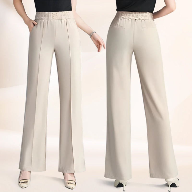 👖 ¡50% DE DESCUENTO! ✨ Pantalones de mujer de talle alto y pierna ancha – Ajuste fluido, tejido ligero