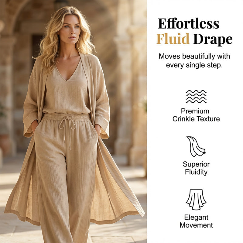 ⏰🔥 ¡50% DE DESCUENTO POR TIEMPO LIMITADO! 🧥👚👖 Conjunto de 3 Piezas – Pantalón de Pierna Ancha Elegante, Top y Cárdigan para un Look Sofisticado ✨💖