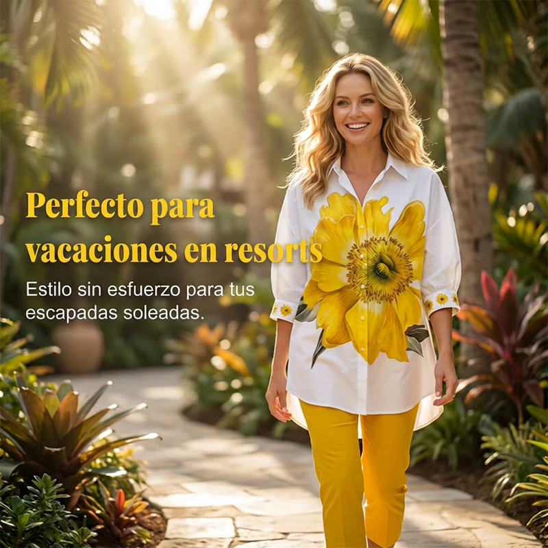 ⏰🔥 ¡50% DE DESCUENTO POR TIEMPO LIMITADO! 👚👖 Conjunto de Dos Piezas para Mujer – Estampado Floral, Cómodo y Chic ✨💖