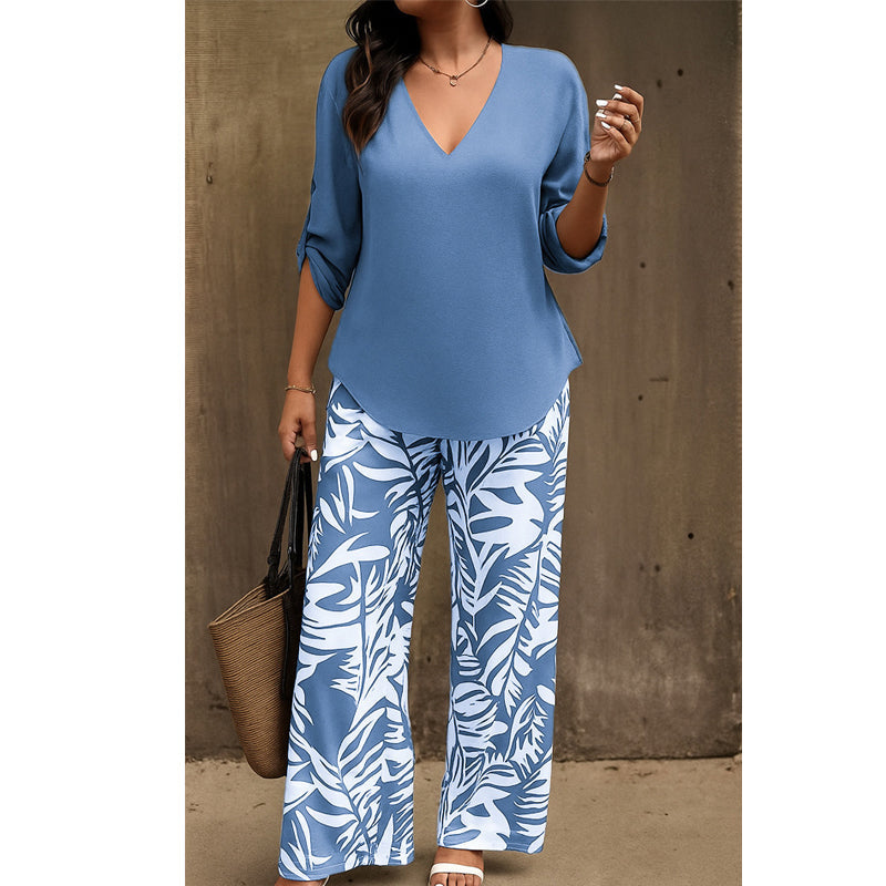 ⏰🔥 ¡50% DE DESCUENTO POR TIEMPO LIMITADO! 👚👖 Conjunto de Blusa V y Pantalón Ancho – Cómodo, Elegante y Perfecto para Mujer ✨💖
