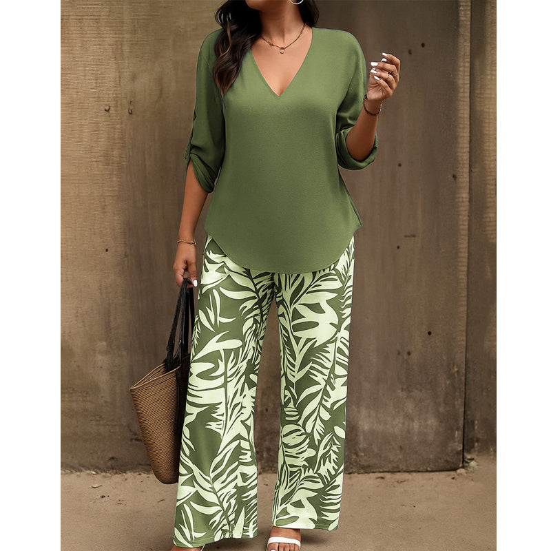 ⏰🔥 ¡50% DE DESCUENTO POR TIEMPO LIMITADO! 👚👖 Conjunto de Blusa V y Pantalón Ancho – Cómodo, Elegante y Perfecto para Mujer ✨💖