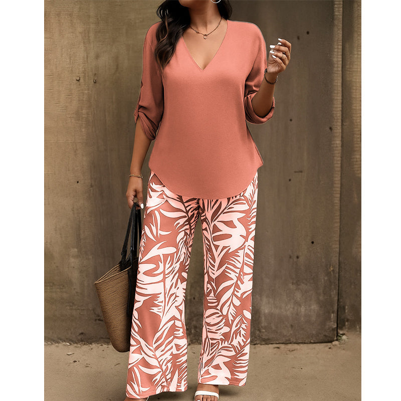 ⏰🔥 ¡50% DE DESCUENTO POR TIEMPO LIMITADO! 👚👖 Conjunto de Blusa V y Pantalón Ancho – Cómodo, Elegante y Perfecto para Mujer ✨💖