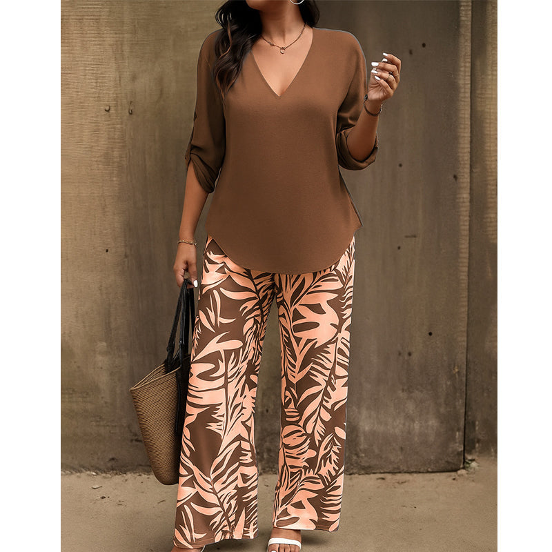 ⏰🔥 ¡50% DE DESCUENTO POR TIEMPO LIMITADO! 👚👖 Conjunto de Blusa V y Pantalón Ancho – Cómodo, Elegante y Perfecto para Mujer ✨💖