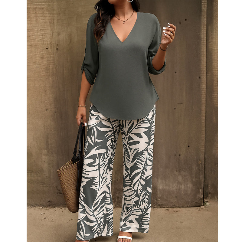 ⏰🔥 ¡50% DE DESCUENTO POR TIEMPO LIMITADO! 👚👖 Conjunto de Blusa V y Pantalón Ancho – Cómodo, Elegante y Perfecto para Mujer ✨💖