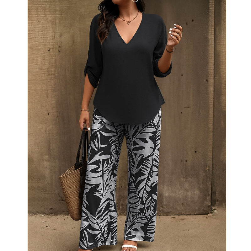 ⏰🔥 ¡50% DE DESCUENTO POR TIEMPO LIMITADO! 👚👖 Conjunto de Blusa V y Pantalón Ancho – Cómodo, Elegante y Perfecto para Mujer ✨💖