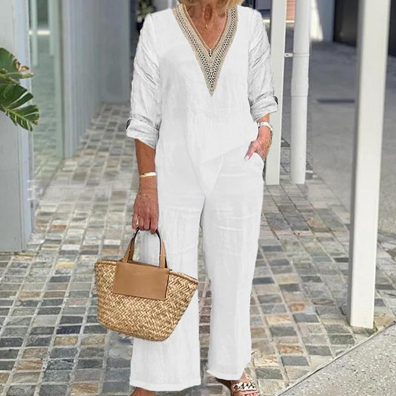 ⏰🔥 ¡50% DE DESCUENTO POR TIEMPO LIMITADO! 👚👖 Top de Cuello en V y Pantalón de Pierna Ancha – Cómodo, Chic y Perfecto para Mujer ✨💖