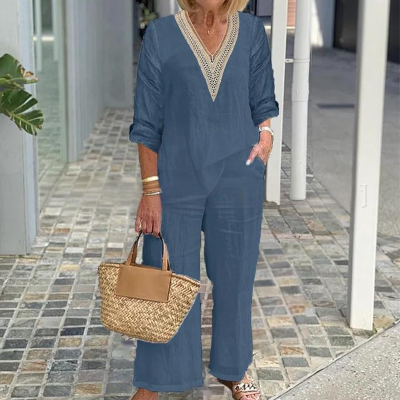 ⏰🔥 ¡50% DE DESCUENTO POR TIEMPO LIMITADO! 👚👖 Top de Cuello en V y Pantalón de Pierna Ancha – Cómodo, Chic y Perfecto para Mujer ✨💖